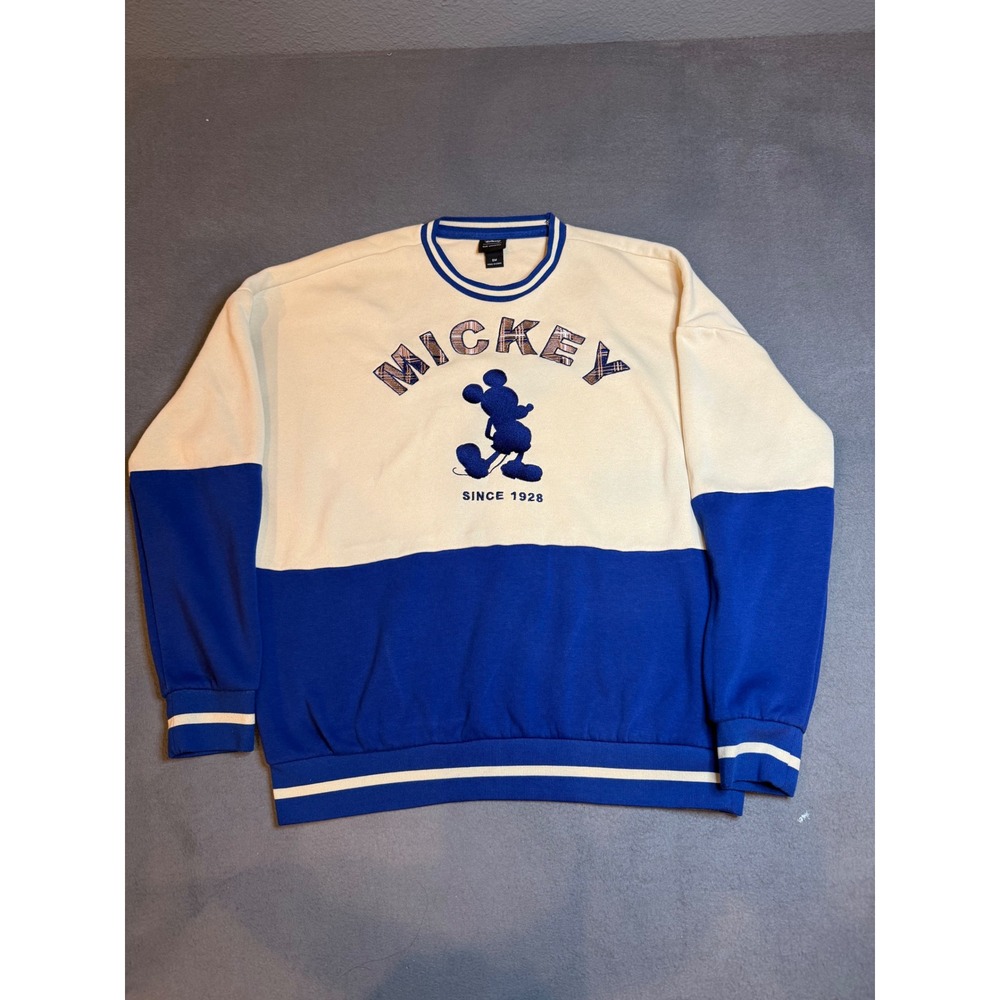 Disney Our Universe Mickey Mouse Sweatshirt Unisex Vintage Blue Cream Colorblock - Picture 7 of 12